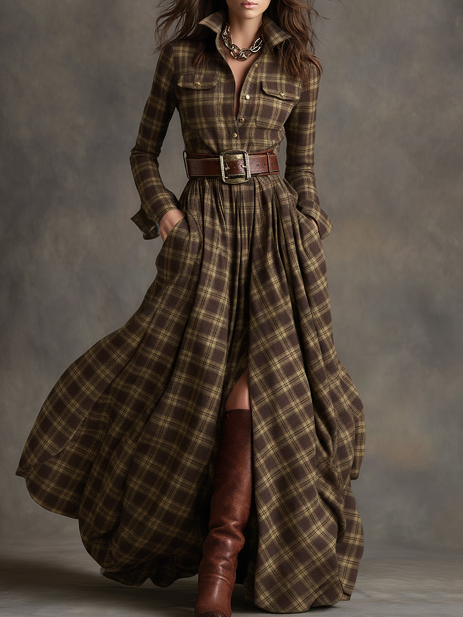 Helena – Kariertes Maxi-Hemdkleid
