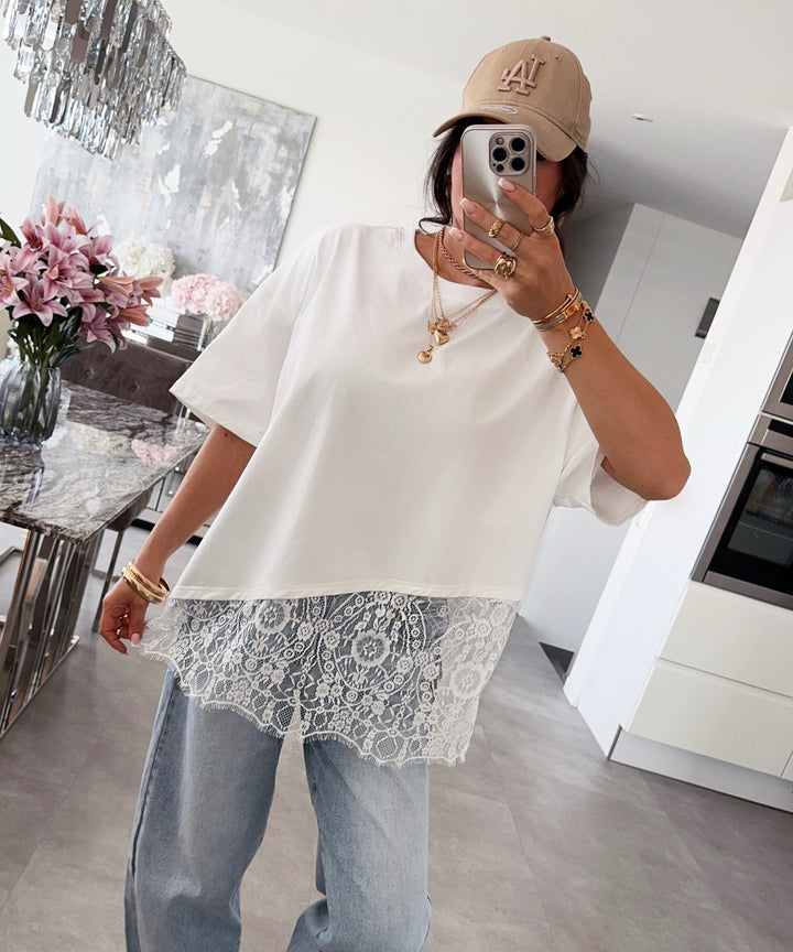 Oversize T-Shirt mit Spitze Daria Weiß