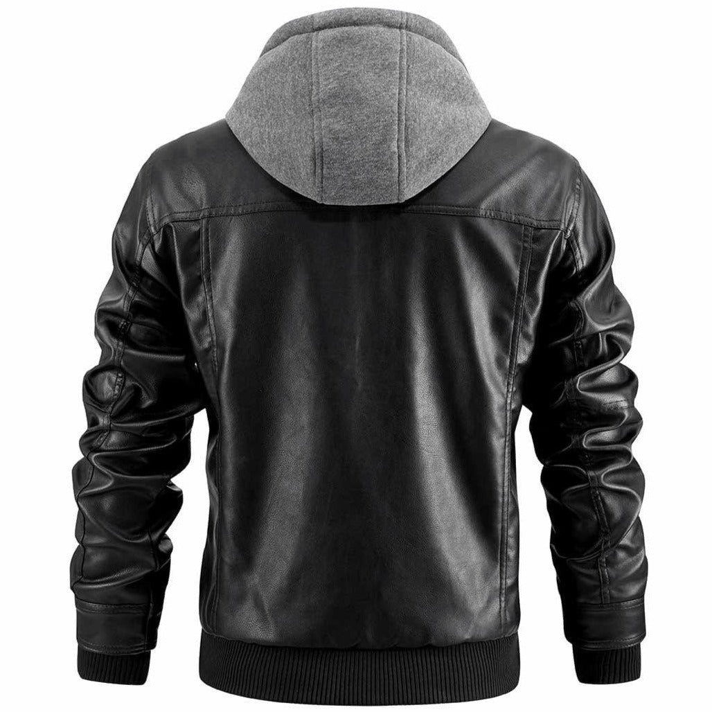 Winterjacke Biker Herren | Jacke Kurz mit Kapuze und Reißverschluss-Details