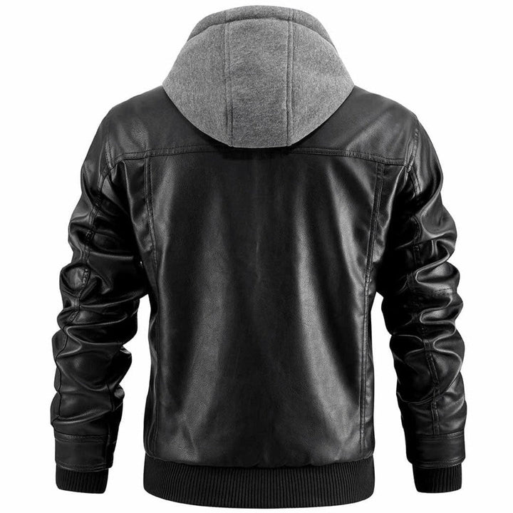 Winterjacke Biker Herren | Jacke Kurz mit Kapuze und Reißverschluss-Details