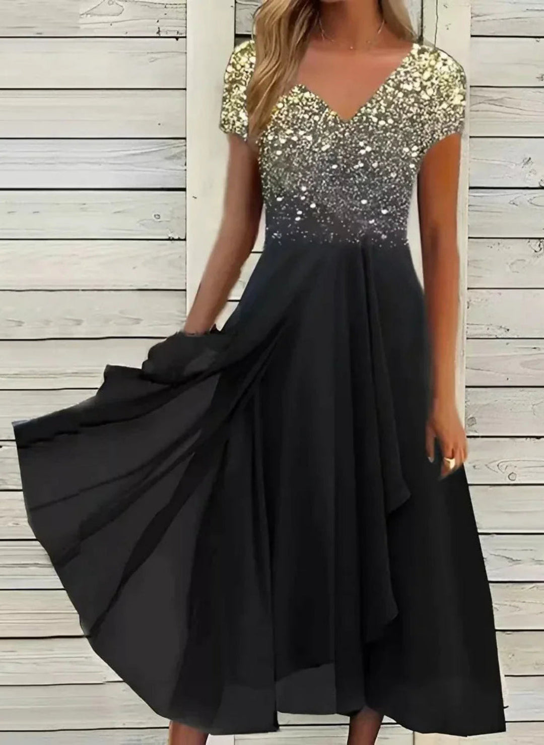 Abendkleid Damen | V-Ausschnitt & Fließender, schwingender Rock