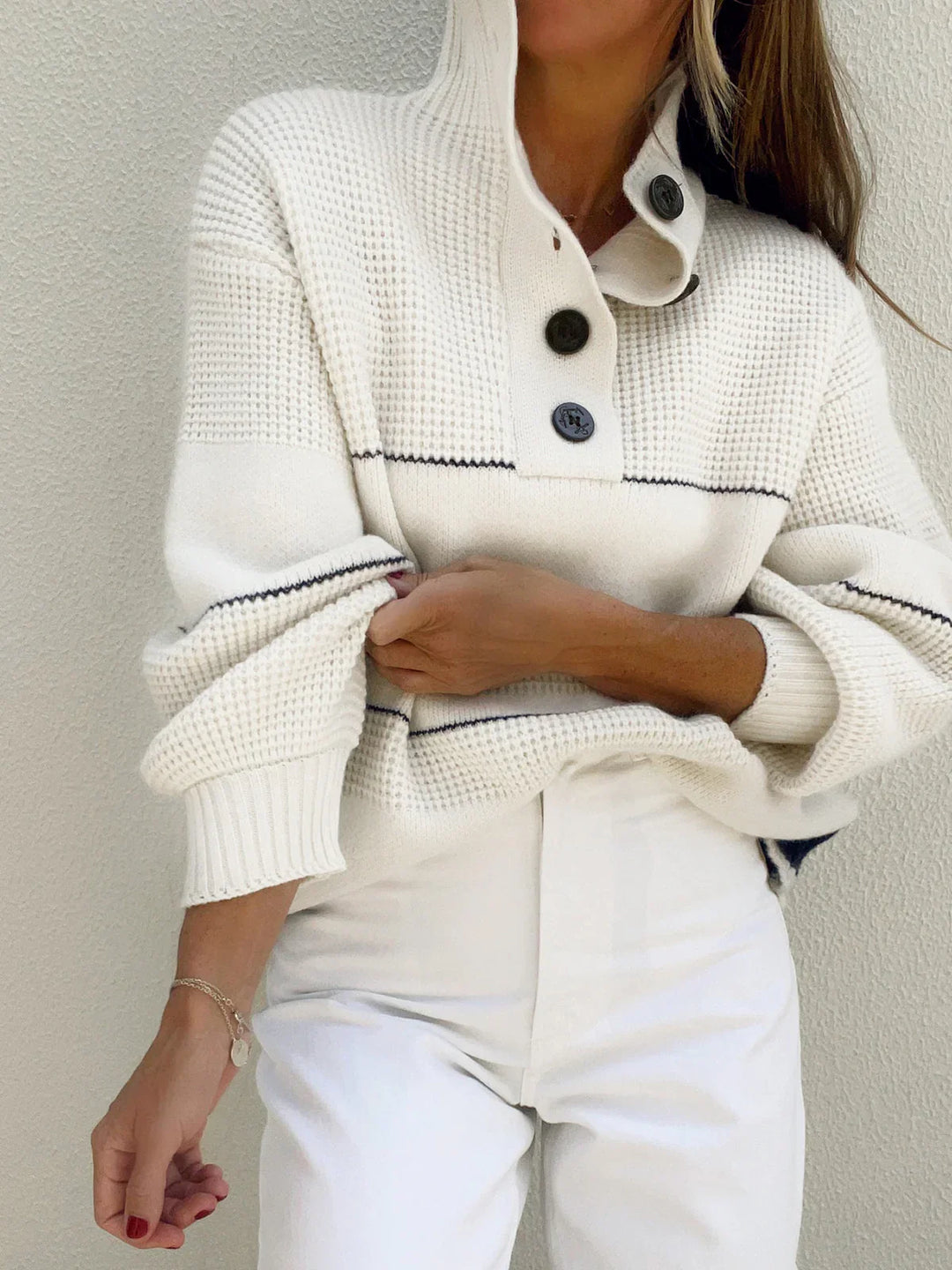 Abigail - Damen Strickpullover mit Knopfleiste