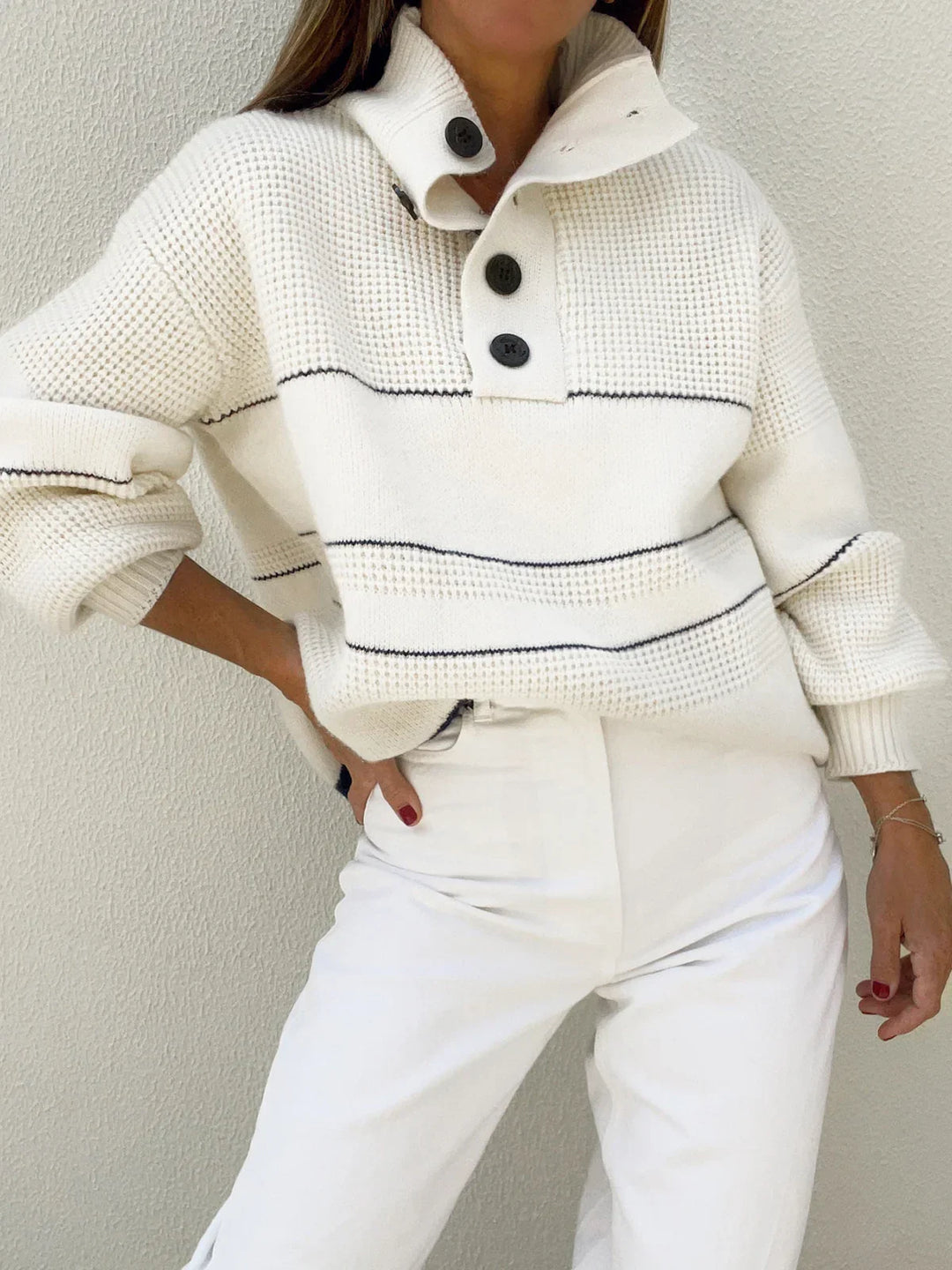 Abigail - Damen Strickpullover mit Knopfleiste