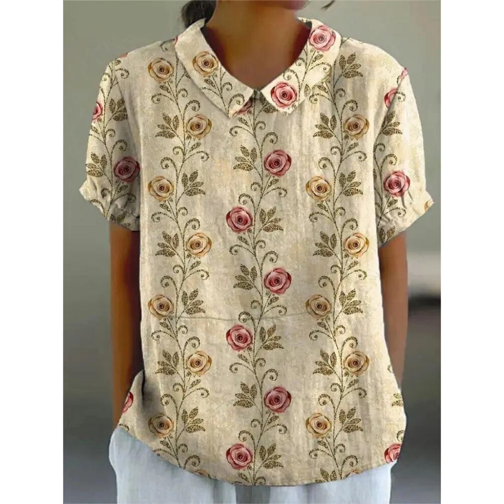 Elisa – Damen Kurzarmbluse mit floralem Muster