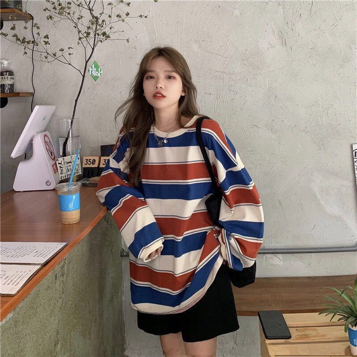 Alessia - Langärmeliger gestreifter Pullover im Vintage Stil