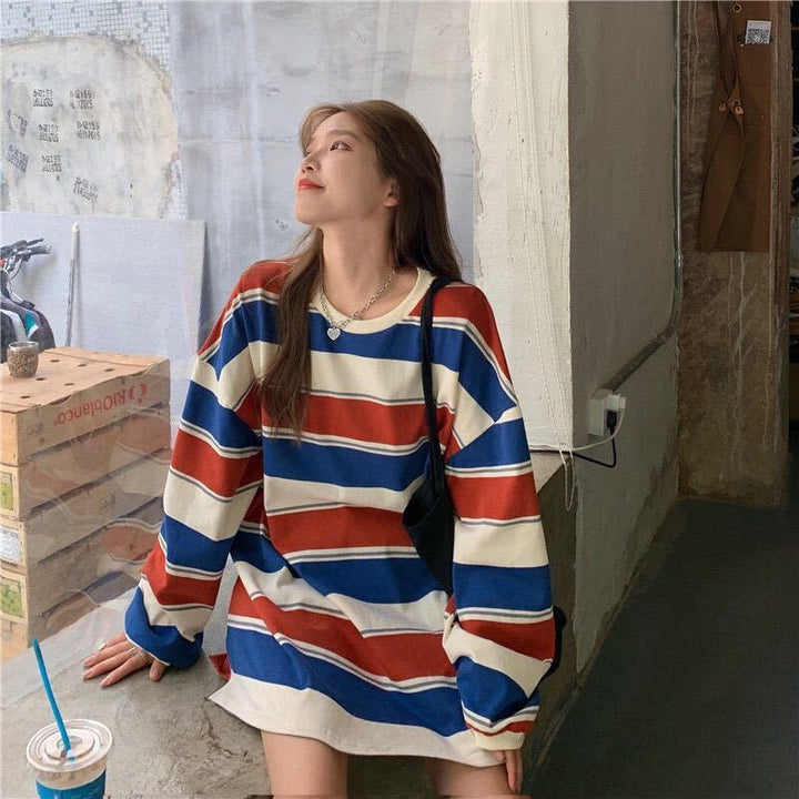 Alessia - Langärmeliger gestreifter Pullover im Vintage Stil