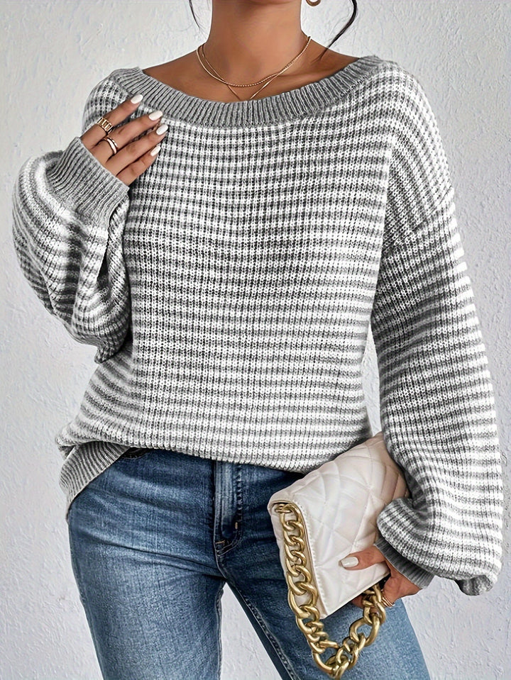 Aline - Gestreifter schulterfreier Baumwollpullover im Vintage Look