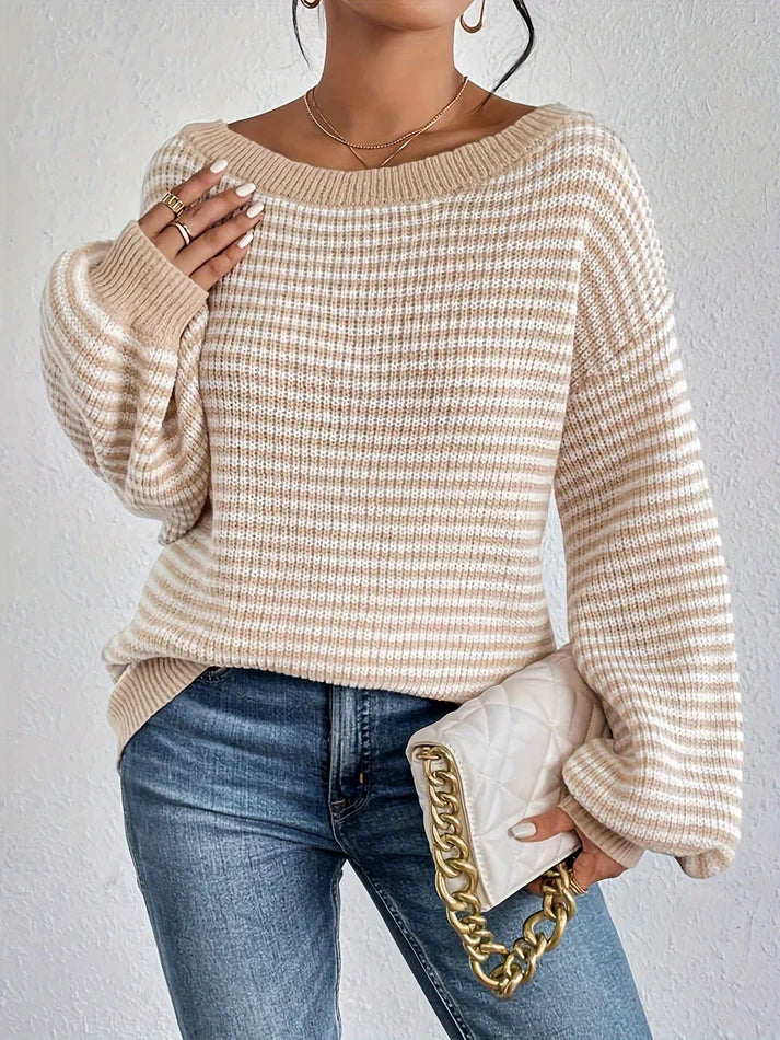 Aline - Gestreifter schulterfreier Baumwollpullover im Vintage Look