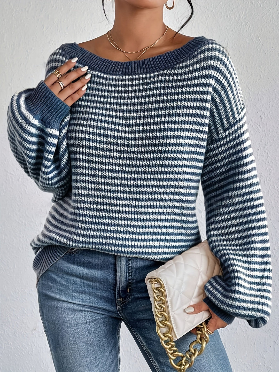 Aline - Gestreifter schulterfreier Baumwollpullover im Vintage Look