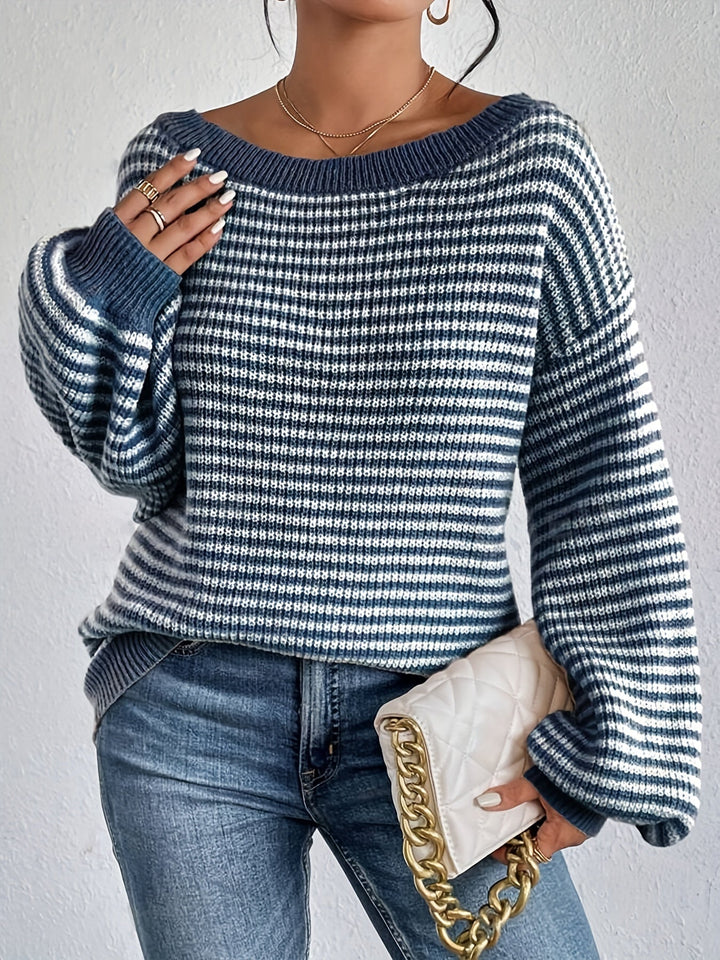 Aline - Gestreifter schulterfreier Baumwollpullover im Vintage Look