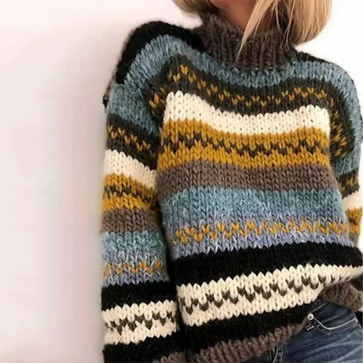 Alivia - Bequemer Damen-Rollkragenpullover mit Streifenmuster