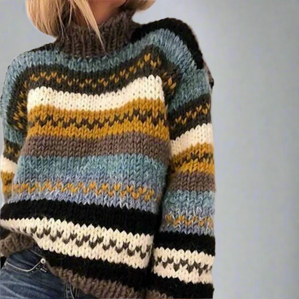 Alivia - Bequemer Damen-Rollkragenpullover mit Streifenmuster
