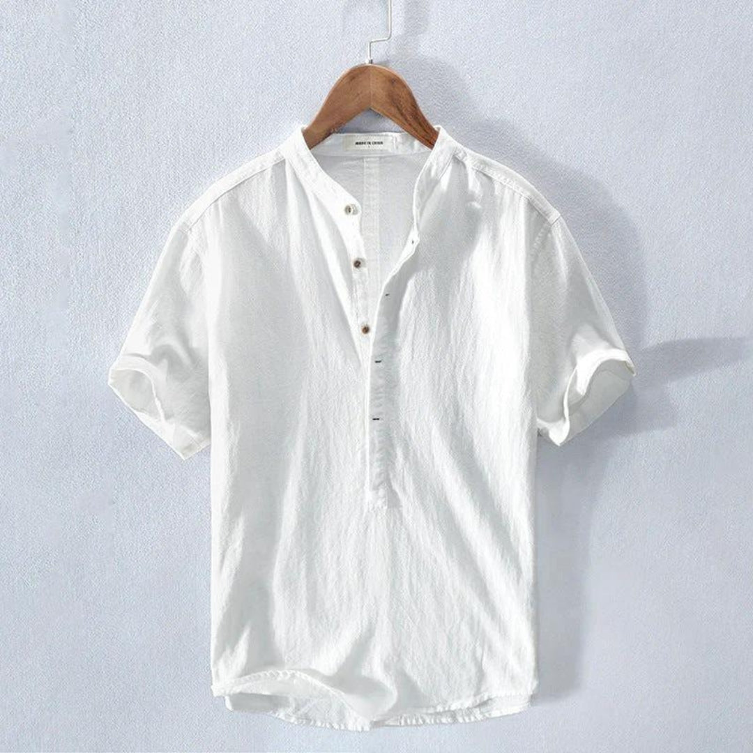 Amalfi | Lässiges, Elegantes Herrenhemd mit Henley-Kragen – Kurzarm für den Sommer 0