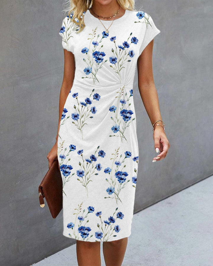Sommerkleider Damen Kurzarm Blumenprint
