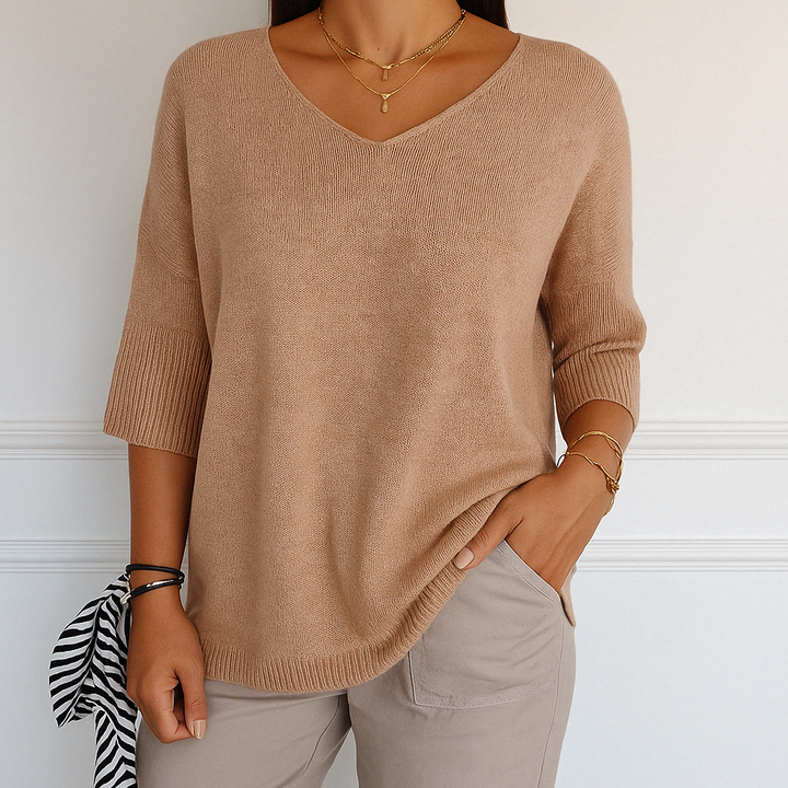 Franziska | Damen Pullover mit V-Ausschnitt und Kurzarm