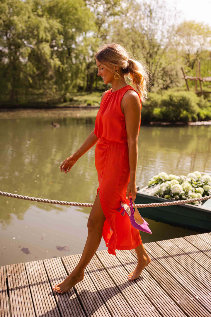Ärmelloses Midi-Kleid mit Stehkragen und Schlitz – Elegantes Sommerkleid 3