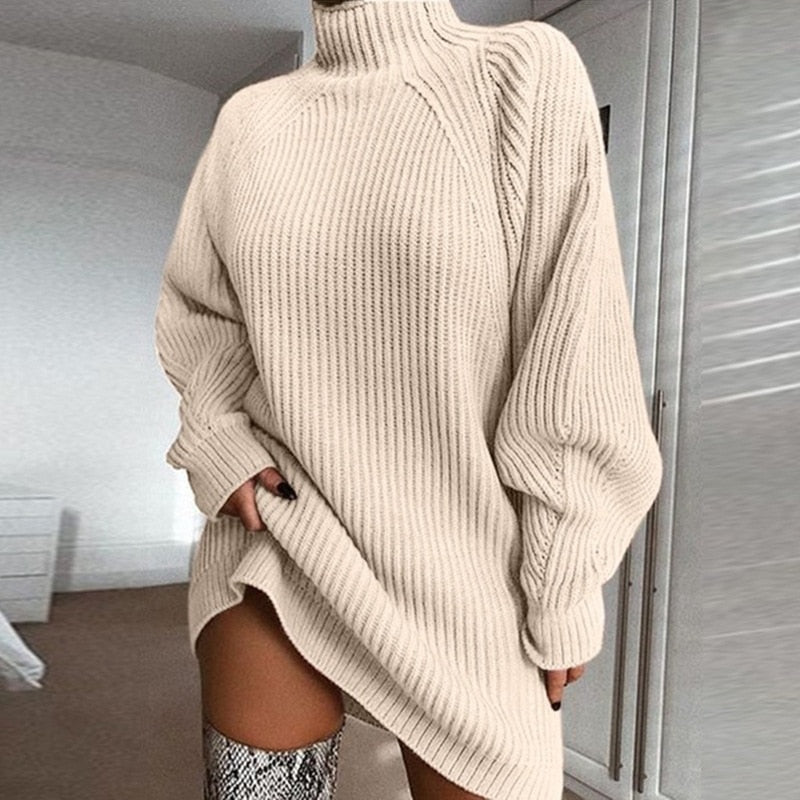 Attraktives A-Linien-Kleid | Damen Herbst Strickkleid mit Rollkragen
