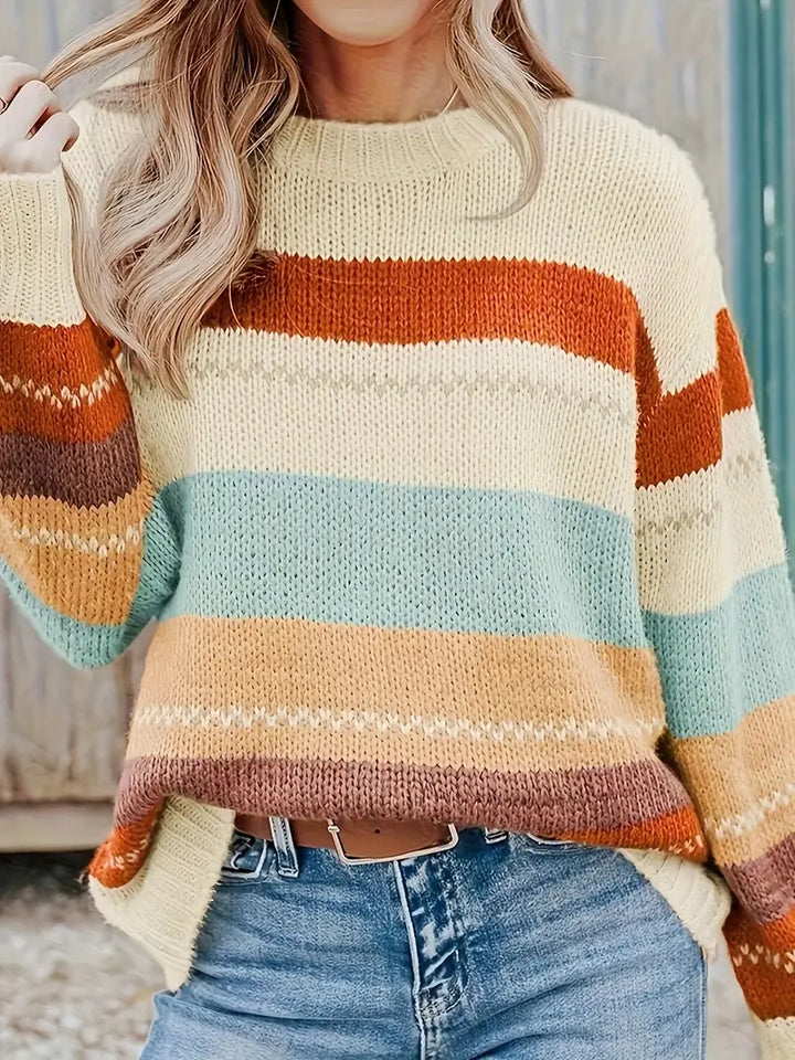 Aurora - Gestreifter Strickpullover mit Rundhalsausschnitt