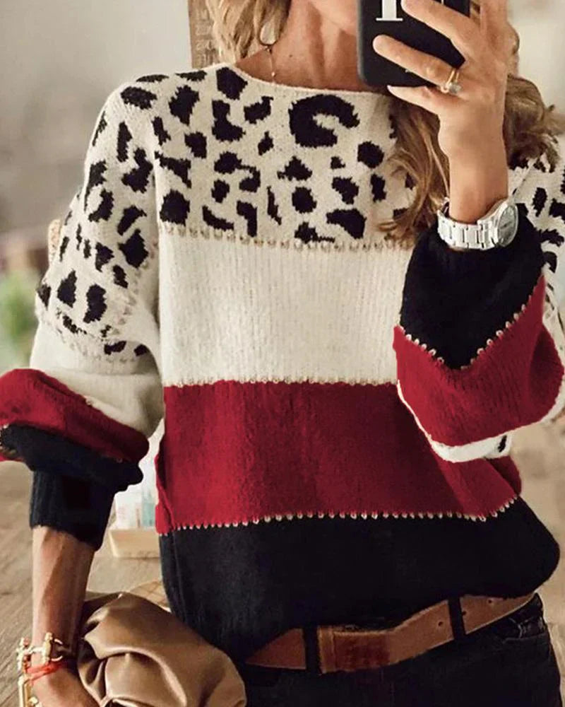 Aveline - Gestreiftes sweatshirt mit leopardenmuster