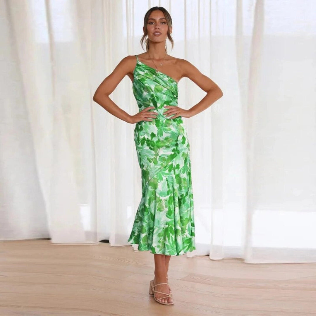 Eva | Damen Sommer Maxikleid mit Asymmetrischem Schnitt und Blumenmuster