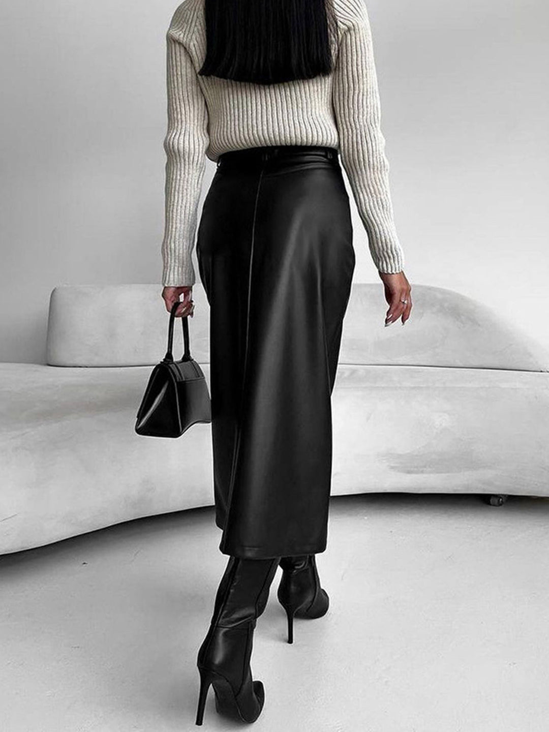 Claudia | Damen Frühlings Eleganter Schlitz Midi-Rock