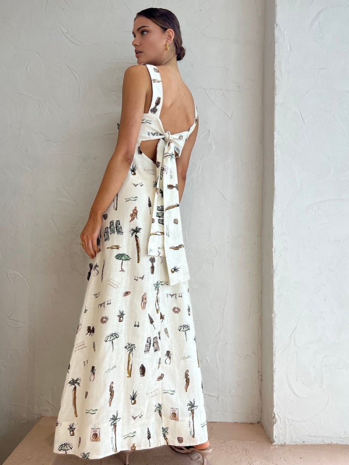Lila – Tropical Print Knotted Long Dress - Image 1