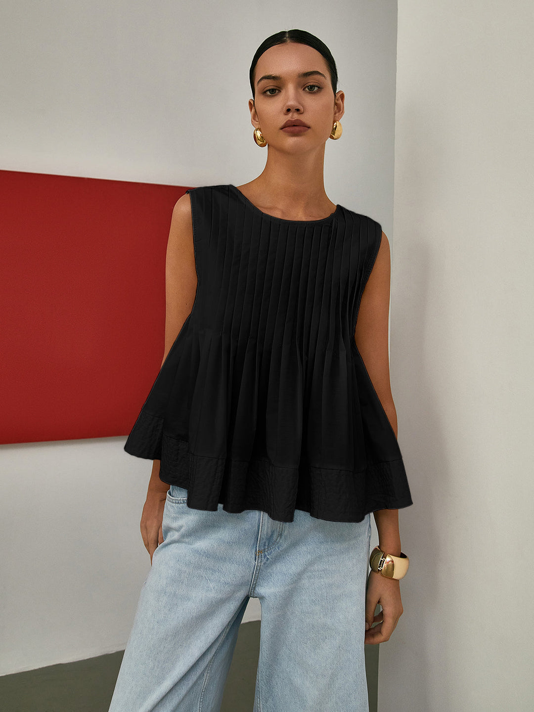 Ava – Pleated Peplum Sleeveless Blouse - Image 5