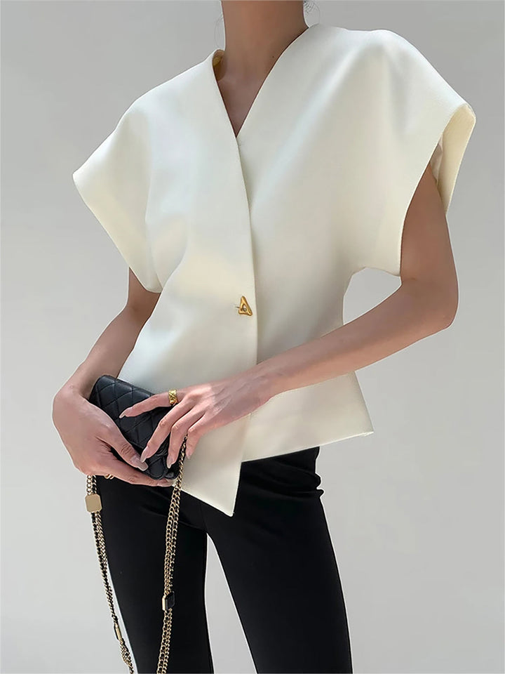 Ingrid – Trendy V-Neck Button Down Blouse - Image 1