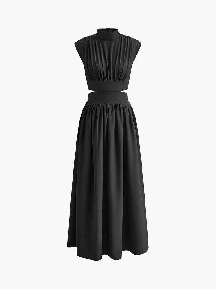 Luciana – Langes Kleid mit Stehkragen und Cut-outs