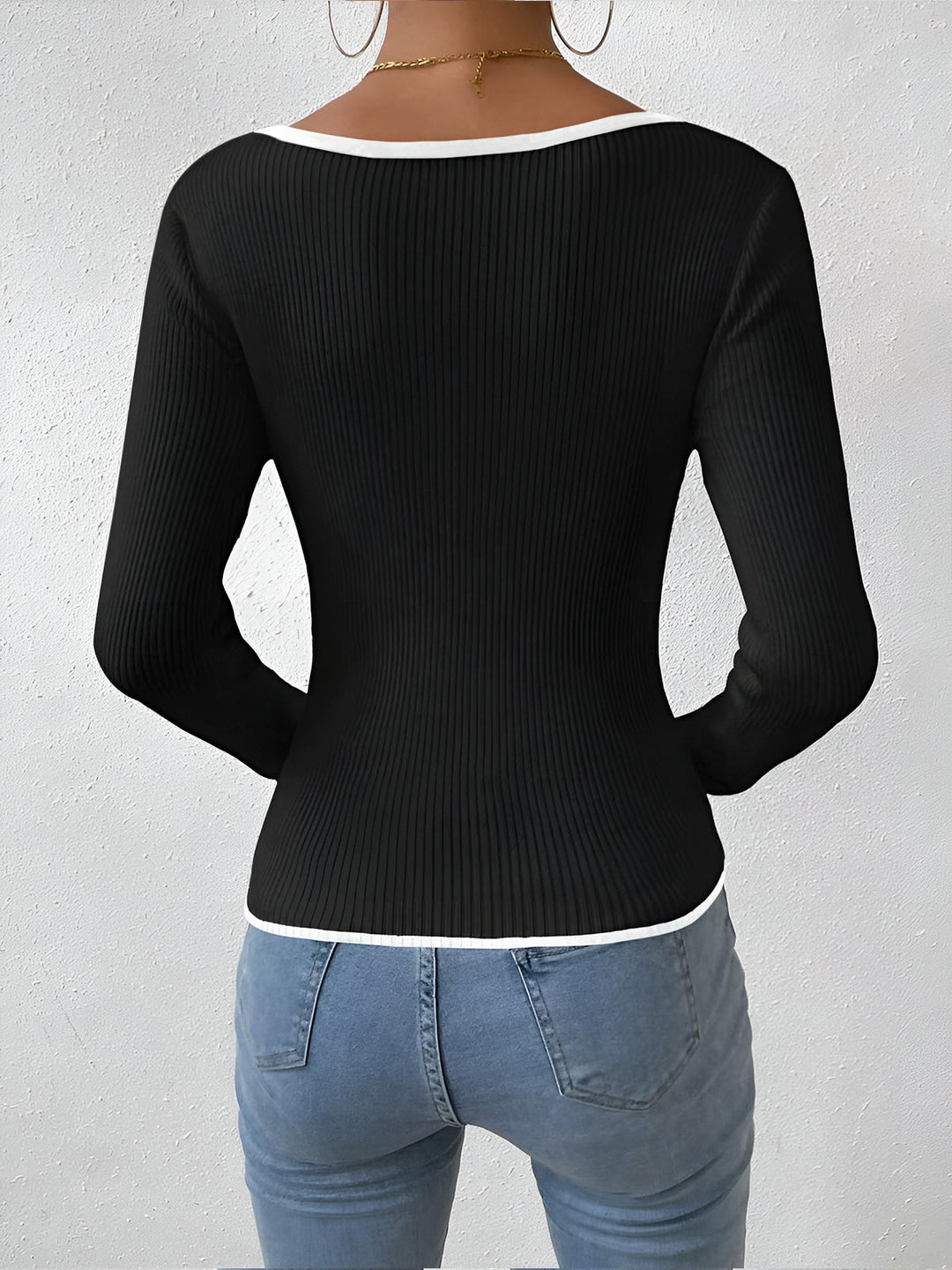 Emma | Damen Winter Pullover Mit Kontrastbesatz Und V Ausschnitt