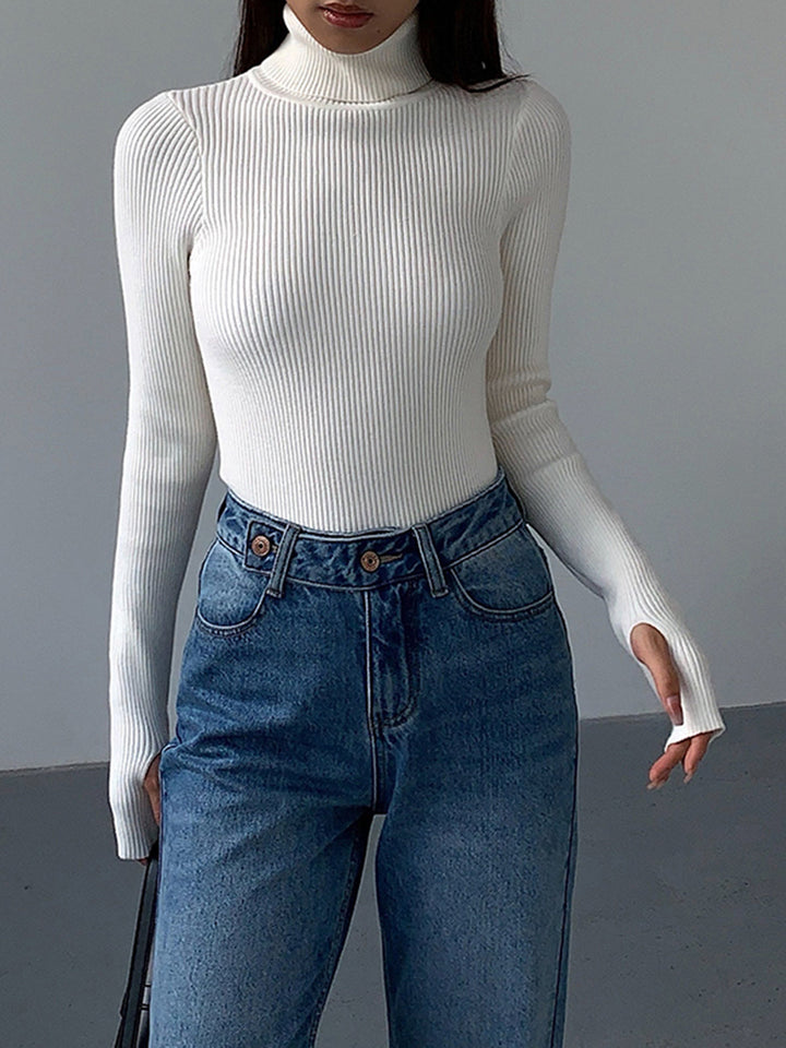 Ruby | Damen Minimalistisches Schlankes Rollkragen Top