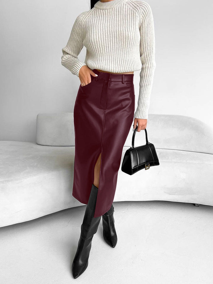 Claudia | Damen Eleganter Midi Rock Mit Hohem Schlitz