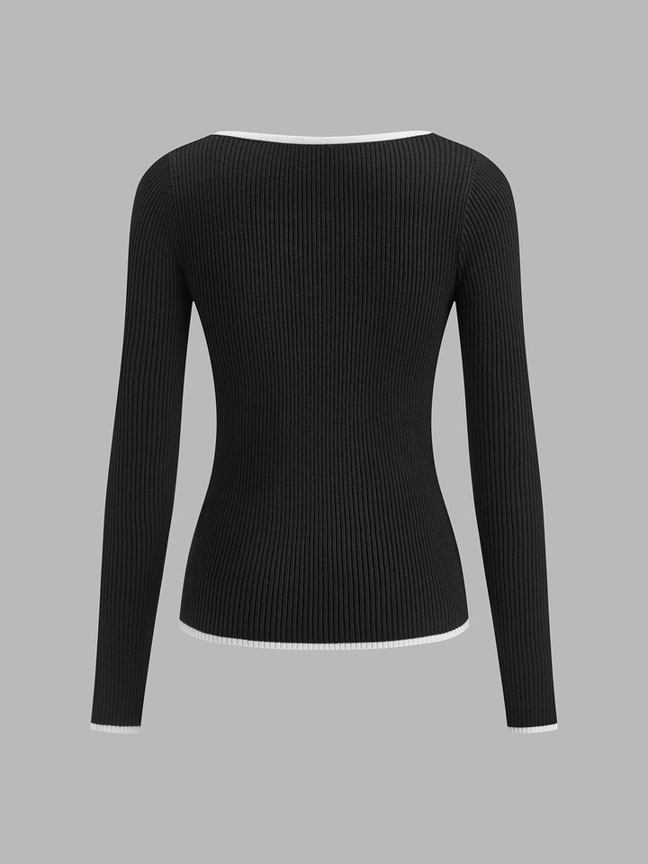 Emma | Damen Winter Pullover Mit Kontrastbesatz Und V Ausschnitt