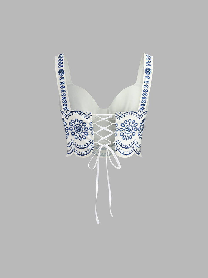 Isabel – Zweiteiliges Stickerei-Set mit Crop-Top und Midirock