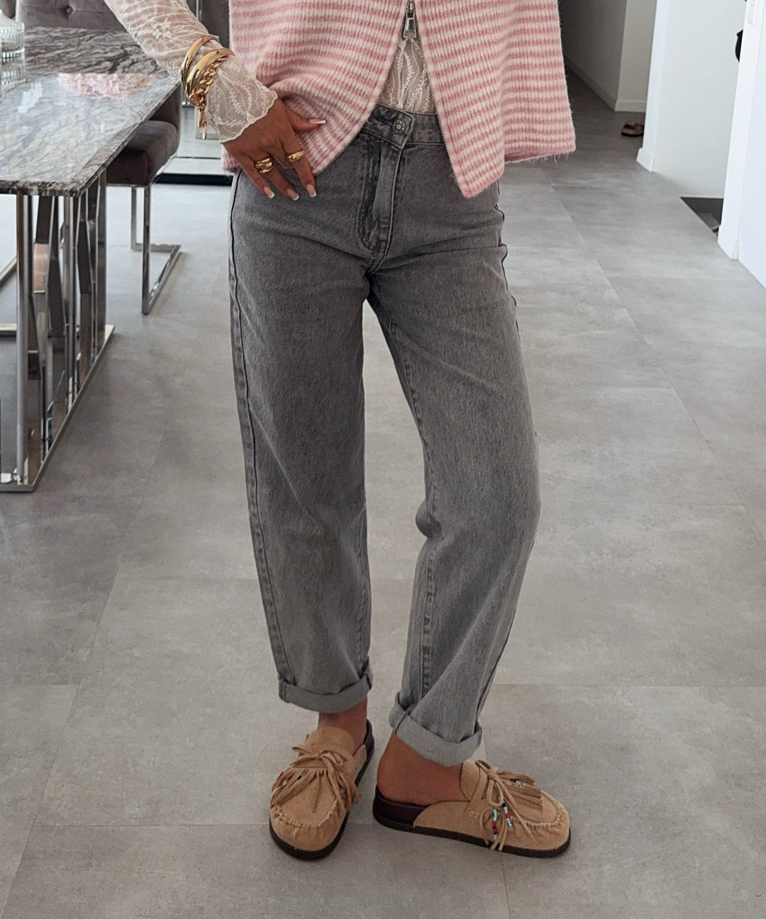 Stretch Mom Jeans Leava Grau Ladypolitan ♡