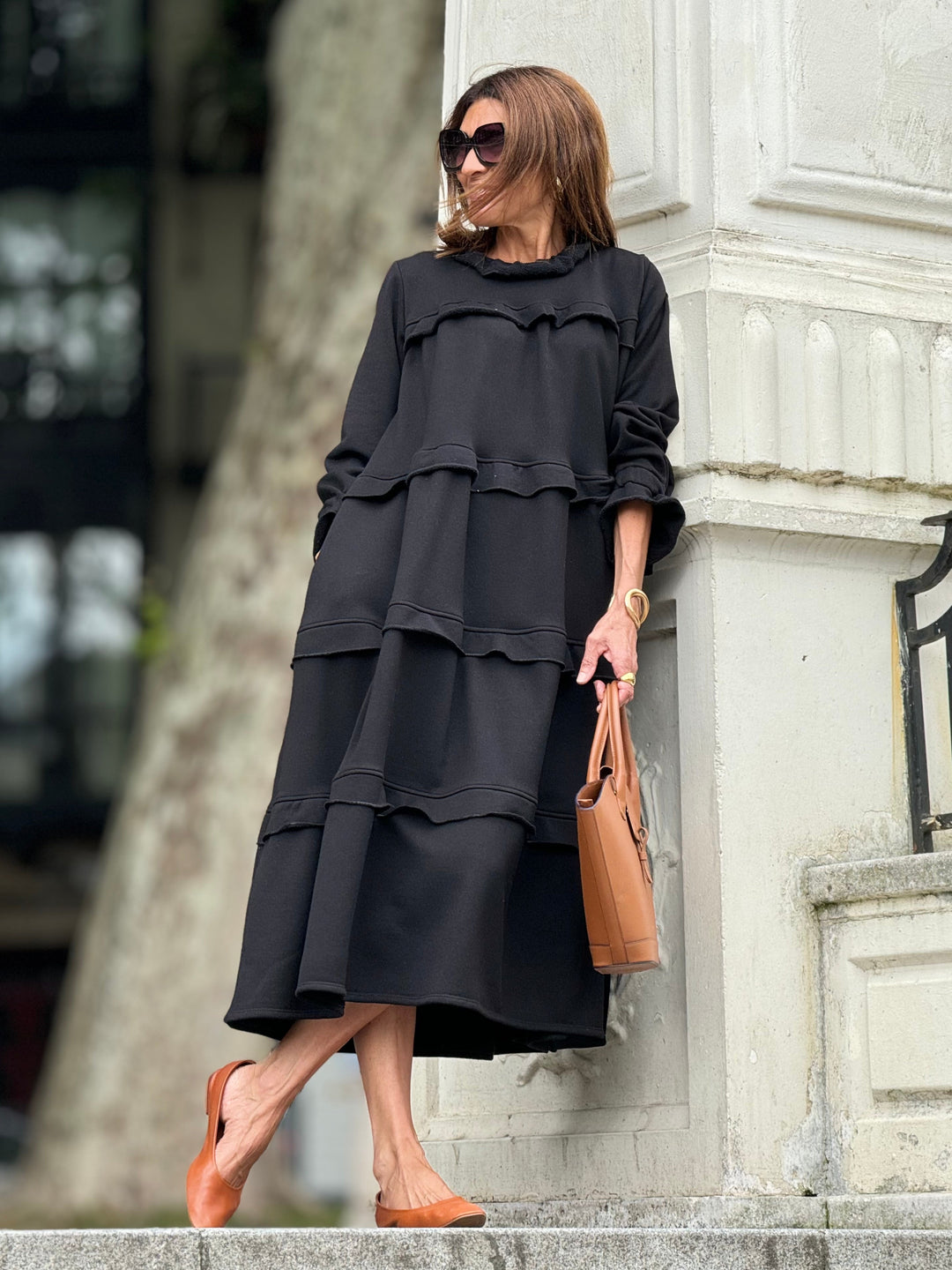 Damenkleid aus ägyptischer Baumwolle, schwarz