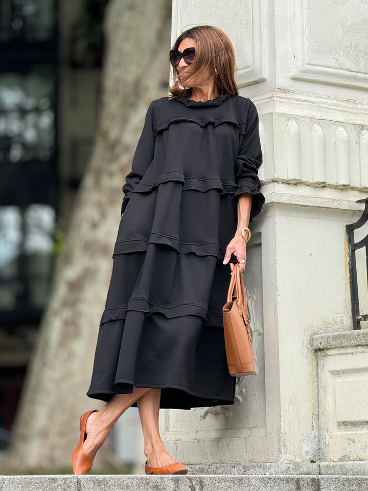 Damenkleid aus ägyptischer Baumwolle, schwarz