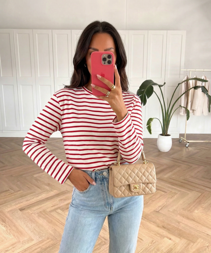 Pullover Hanaia Streifen Rot Ladypolitan ♡