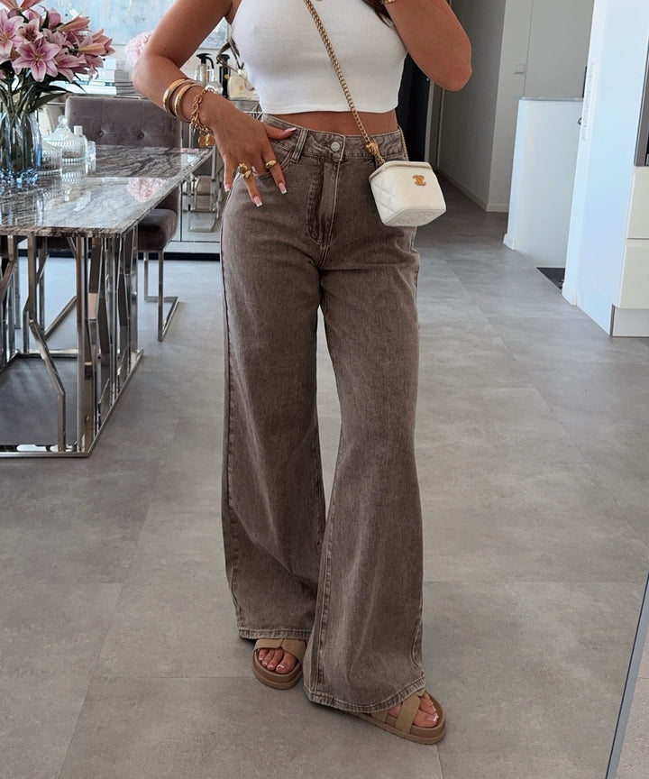 Stretch Wide Leg Jeans Harbi Taupe