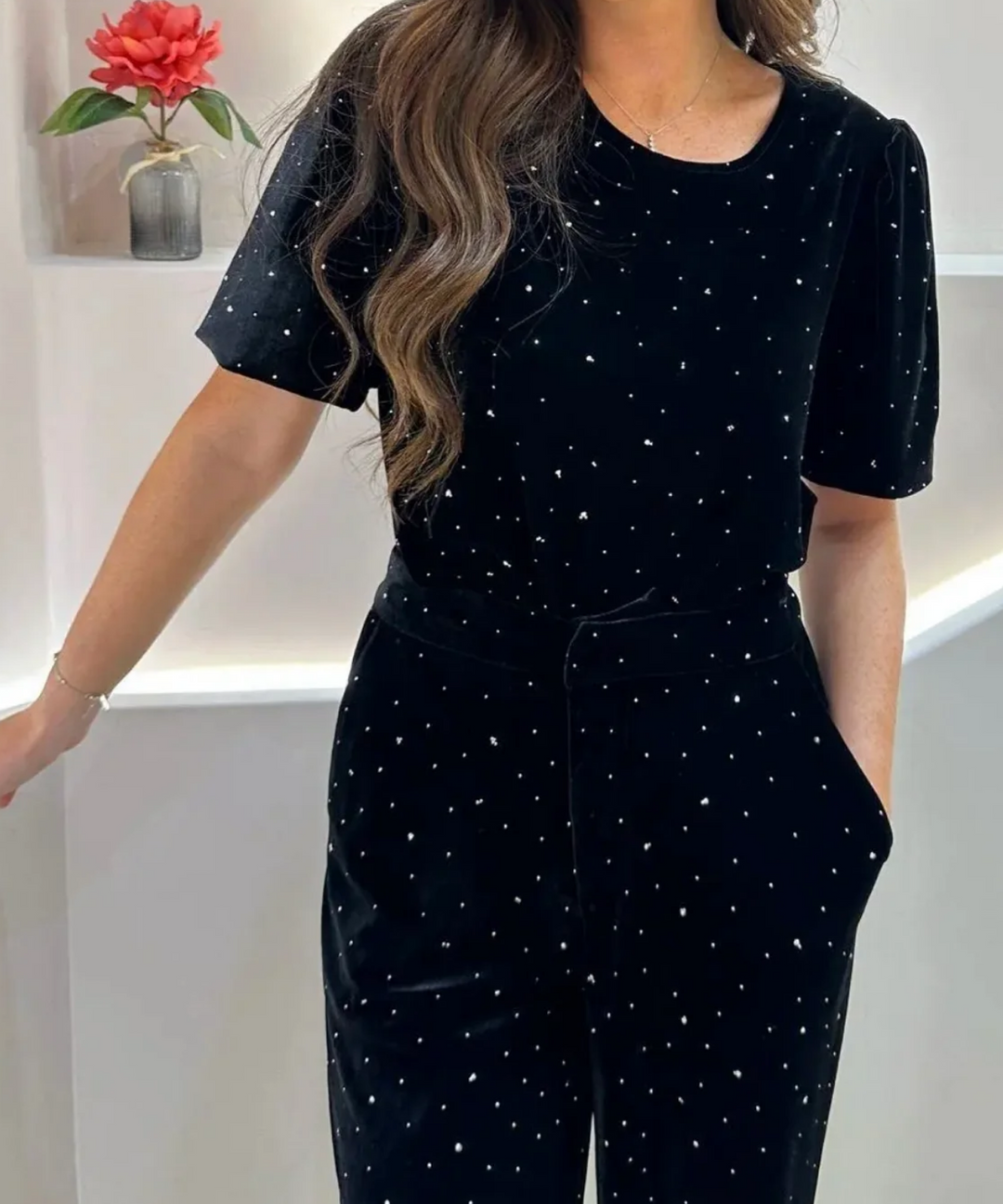 Samt Hose Pola mit Strass Schwarz Ladypolitan ♡
