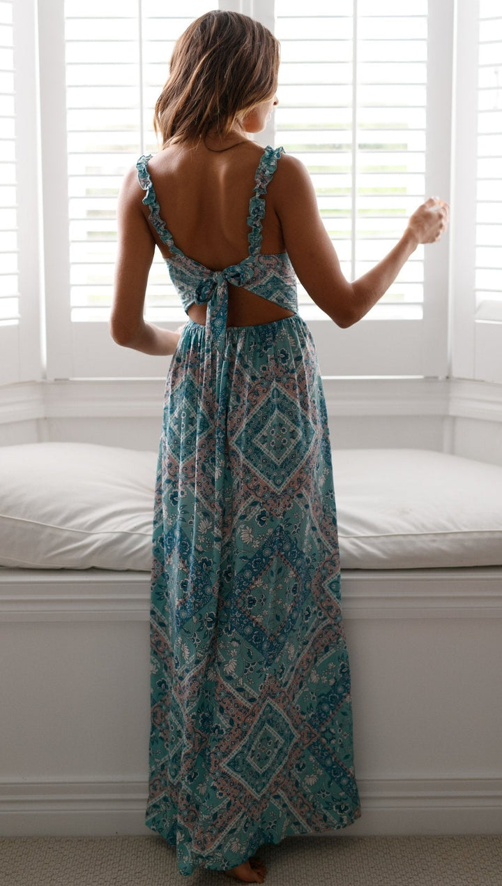 BOHO-MAXI-KLEID MIT RÜCKENAUSSCHNITT UND MUSTER