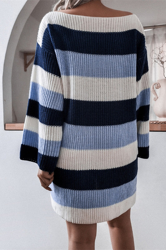 Beatrice - Slash Neck Gestreiftes Strickkleid