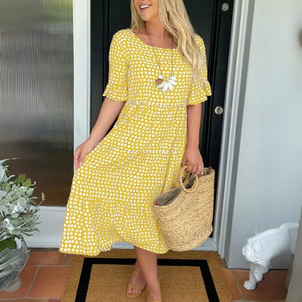 Midi-Kleid für Damen mit Stufenschnitt und kurzen Ärmeln