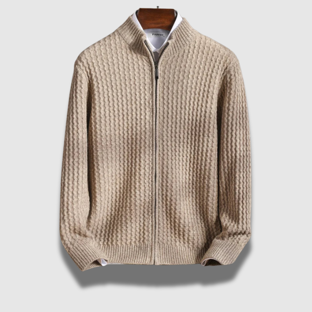 Cardigan Uomo in Lana Merino con Zip Strutturato