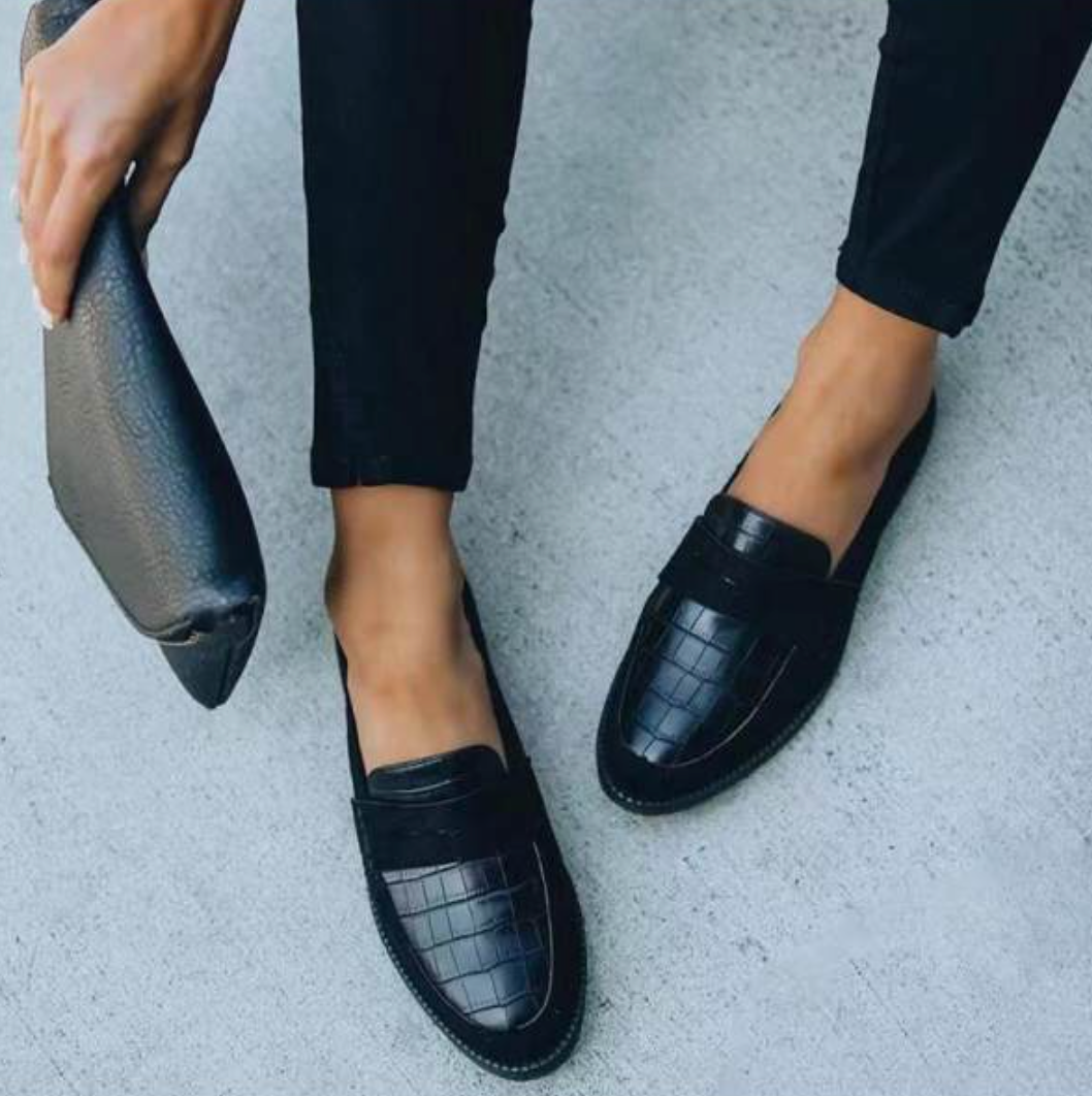 Damen Leder Loafers Slipper