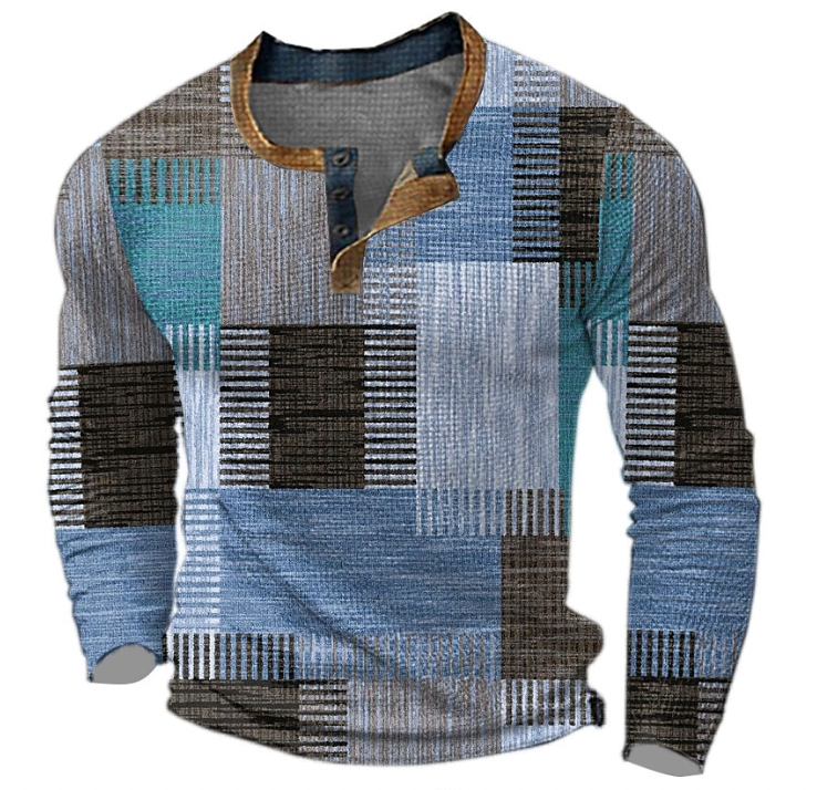 Stilvolles Henley-Shirt Herren langärmelig gemustert