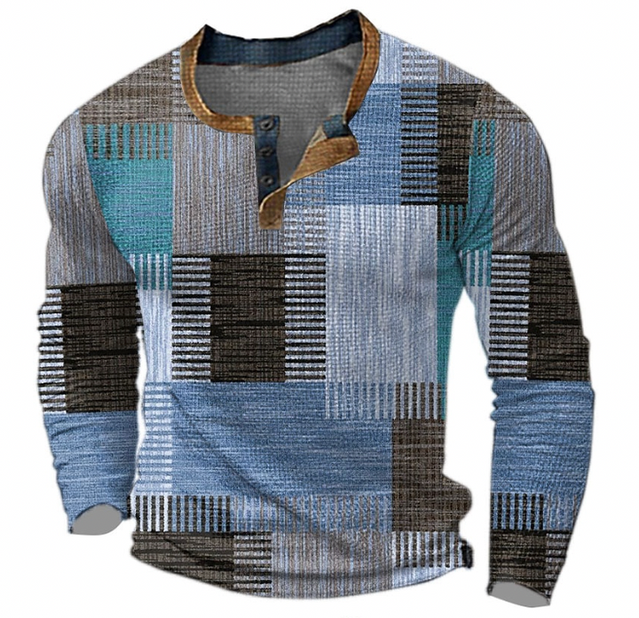 Stilvolles Henley-Shirt Herren langärmelig gemustert