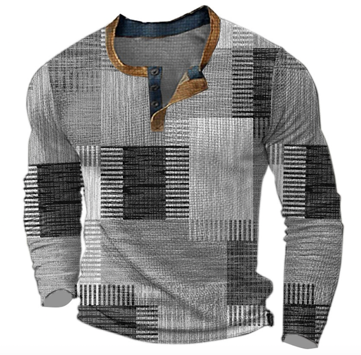 Stilvolles Henley-Shirt Herren langärmelig gemustert