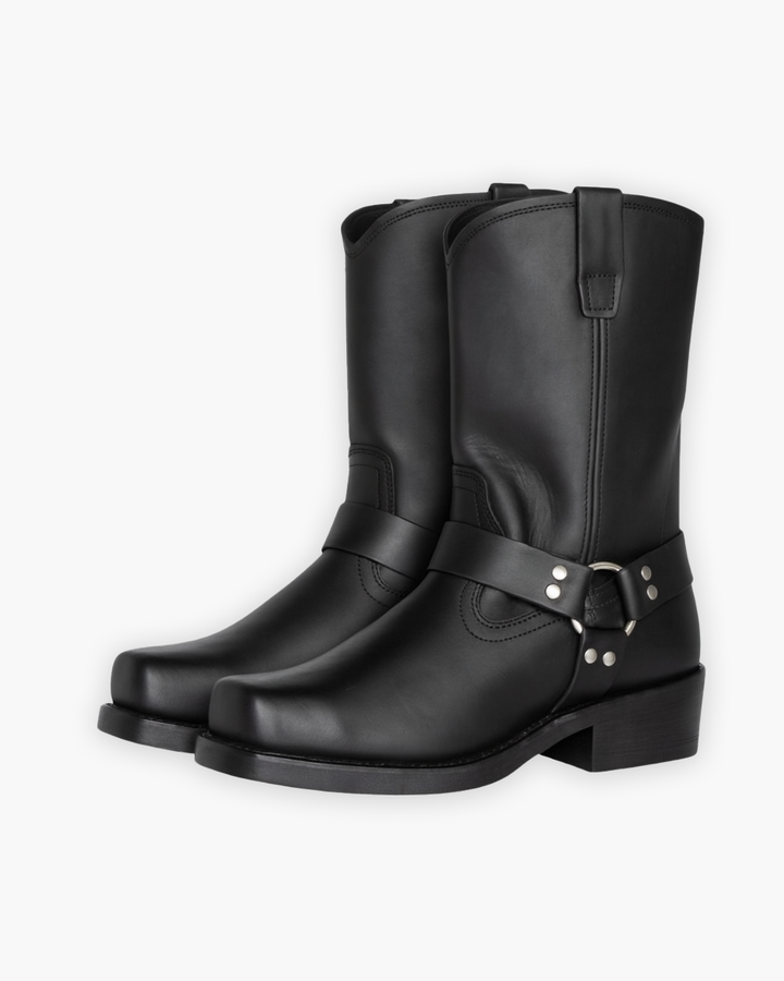 Mittelhohe Biker Stiefeletten mit seitlicher Schnalle