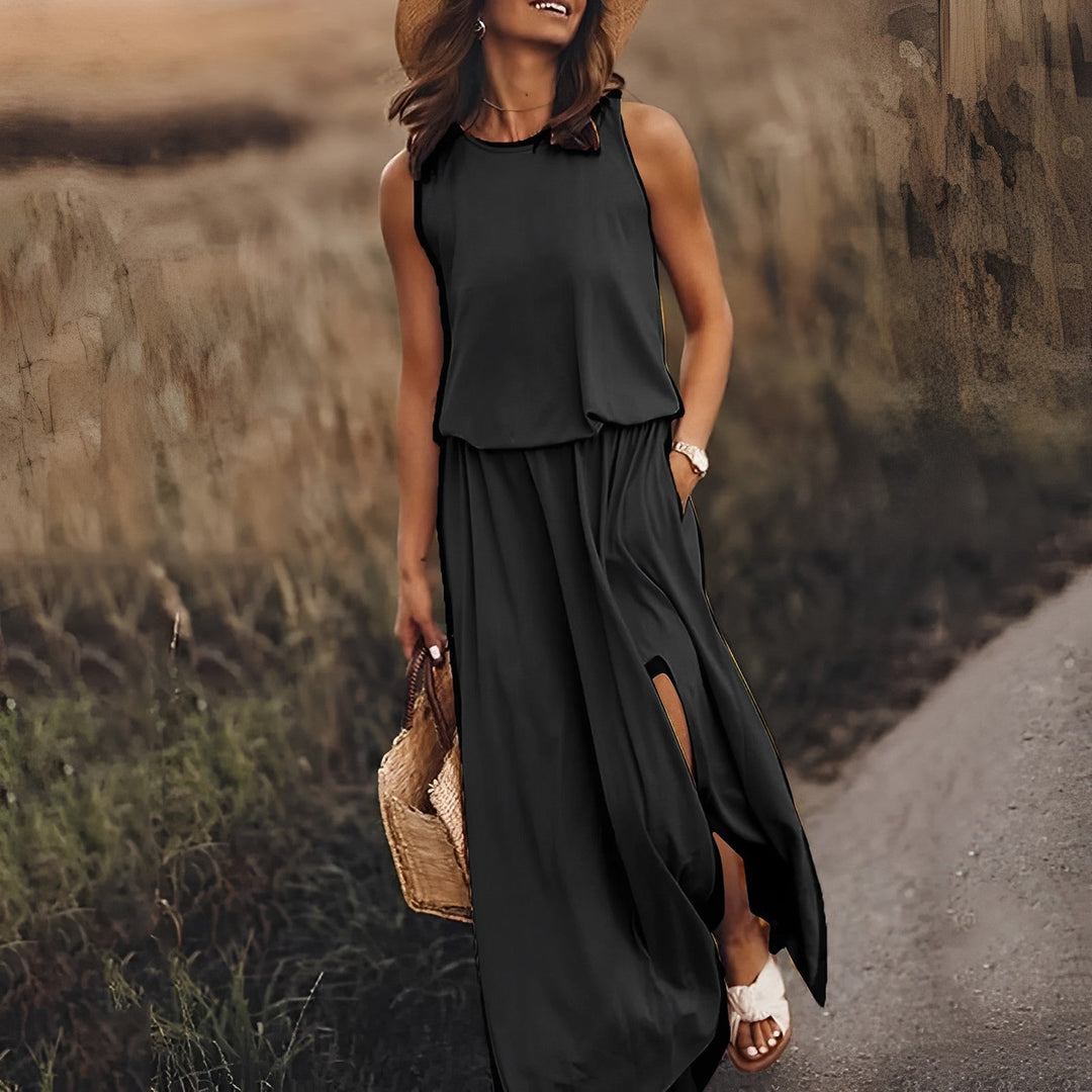 Maxikleid Damen ärmellos mit Seitenschlitz